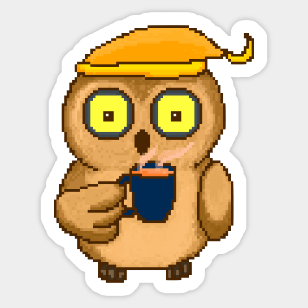 Night owl with a mug Sticker by TheAlbinoSnowman